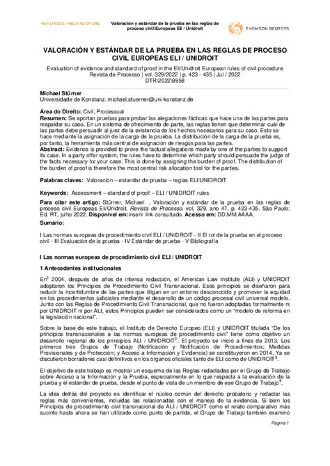 Pdf ValoraciÓn Y EstÁndar De La Prueba En Las Reglas De Proceso Civil