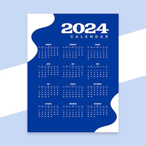 Elegante Modelo Azul De Calendário De Ano Novo De 2024 Um Vetor De