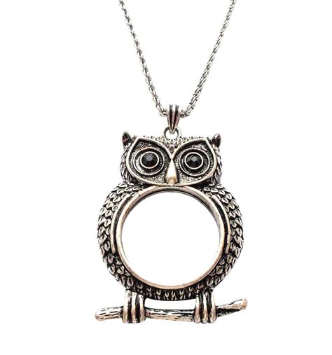 Owl Monocle Necklace - Silver Tone