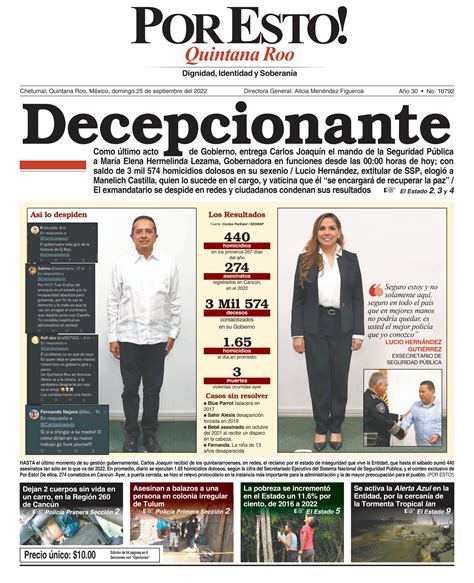 Portada Por Esto Chetumal Domingo A De Septiembre Del By