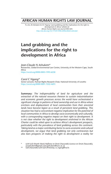 Pdf African Human Rights Law Journal Land Grabbing And The