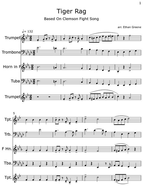 Tiger Rag Sheet Music For Trumpet Trombone Horn In F Tuba