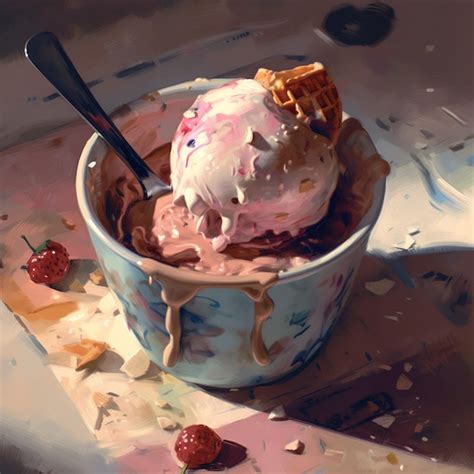 Premium Ai Image A Bowl Of Ice Cream With A Spoon In It And A Spoon