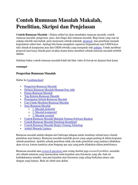 Contoh Rumusan Masalah Makalah | PDF
