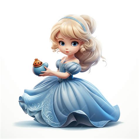 Cute Cinderella On White Background Premium Ai Generated Image