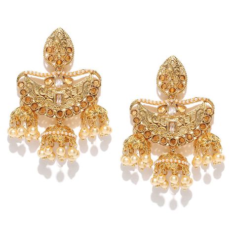 Panash Gold Plated Teardrop Shaped Stone Studded Jhumkas Buy Panash