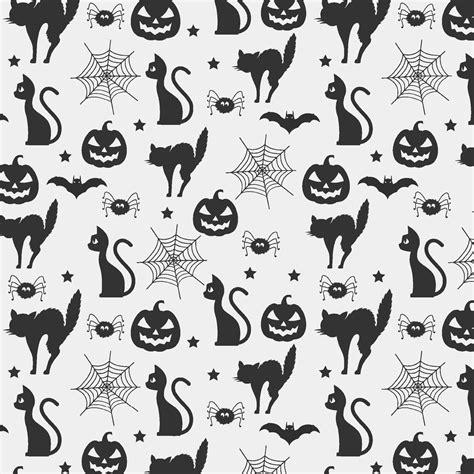 Black And White Halloween Pattern Background With Halloween Cats And Halloween Elements 29568287