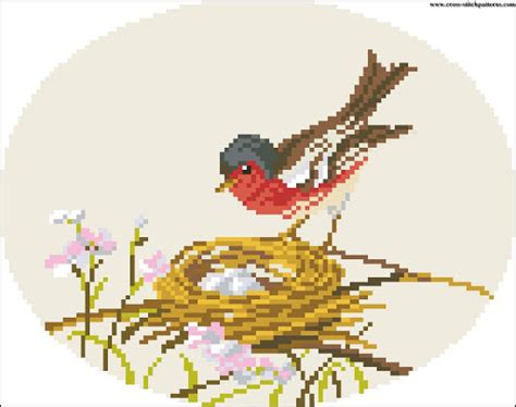 Bird And Nest Counted Cross Stitch Patterns And Charts