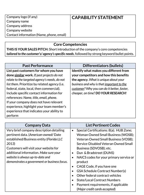 Capability Statement For Government Contractors Template