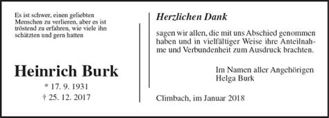 Traueranzeigen Von Heinrich Burk Vrm Trauer De