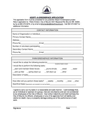 Fillable Online Adopt A Green Space Application Form City Of Mound