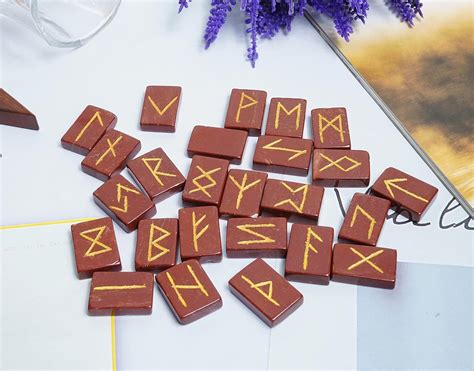 Buy Crocon Red Jasper Rectangle Shape Gemstone Runes With Elder Futhark