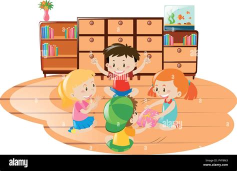 Children playing game in the room illustration Stock Vector Image & Art ...