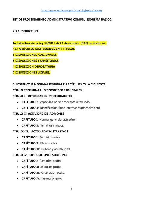 Resumen 39 2015 Estructura Y Contenido LEY DE PROCEDIMIENTO