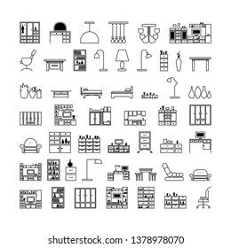 Furniture Set Icons Black White Vector Stock Vector Royalty Free