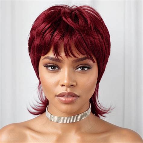 Linktohair Short Burgundy 99j Hair Shaggy Layered 80s Mullet Wig Pixie