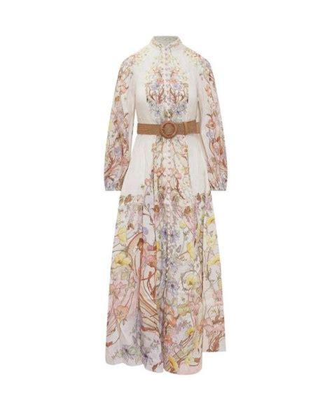 Zimmermann Linen Floral Printed High Neck Maxi Dress Lyst Canada