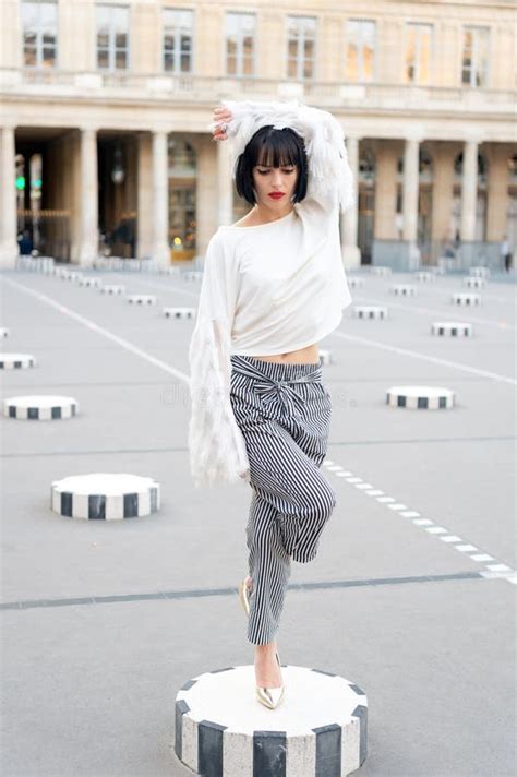 Flexible Style Brunette Woman Outside Style Brunette Woman In The Street Stock Image Image Of