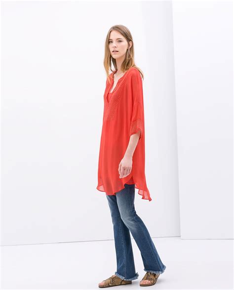 Combined Long Tunic Shirts Woman Zara United States Women Tunic