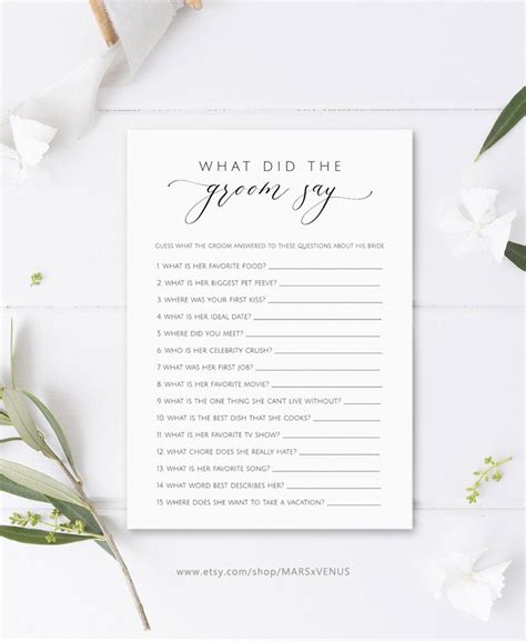 What Did The Groom Say Printable Bridal Shower Games What Etsy