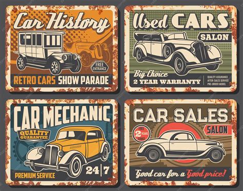 Premium Vector | Rare vintage cars and vehicles rusty metal plates