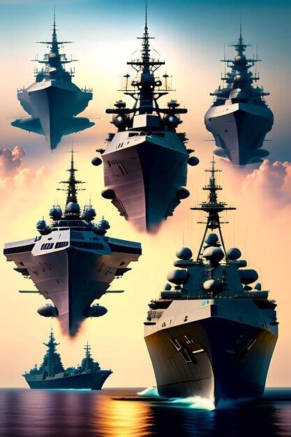 Premium AI Image | Combat military A fleet of naval ships