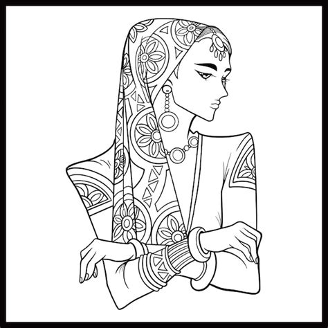 Premium Vector Indian Woman Icon In Outline Style Isolated On White