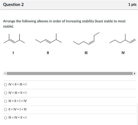 Solved Question Pts Arrange The Following Alkenes In Order Of