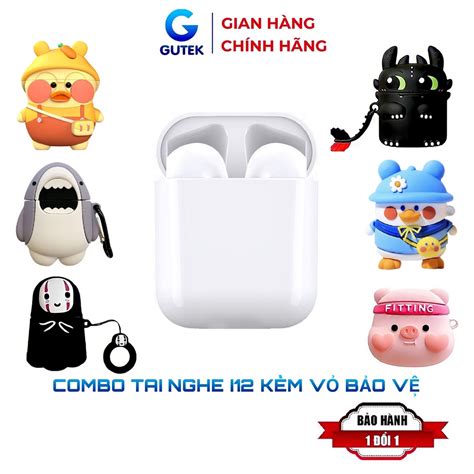 Combo Tai nghe bluetooth không dây Gutek i12 TWS nút cảm ứng âm thanh