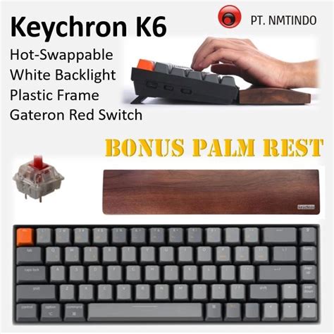 Jual Keychron K Hot Swappable White Backlight Platic Frame Extra Palm Rest Red Switch Murah
