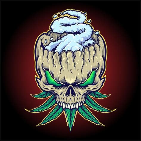 Premium Vector Scary Stone Skull With Weed Cannabis Leaf Smoke