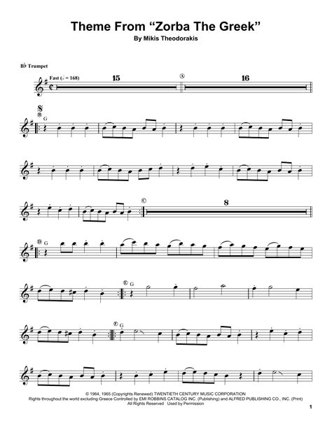 Theme From Zorba The Greek Piano Solo Sheet Music