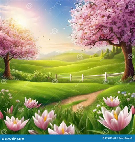 Beautiful Flowers and Scenery in the Spring Season. AI-Generated. Stock Photo - Image of kantha ...