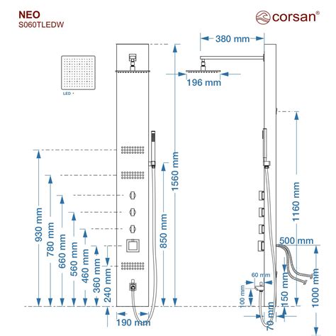 Panel Prysznicowy Corsan Neo S Termostat Stal Deszczownica Led