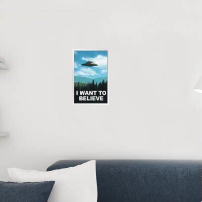 Trinx I Want To Believe Tv Show Ufo Vivid Color White Wood Framed