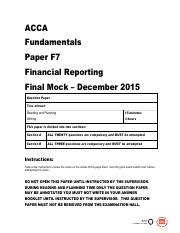 ACCA F7 Financial Reporting Final Mock Questions Dec 15 Pdf ACCA