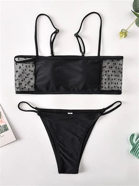 Split Joint See Through Bandeau Split Bikini Swimsuit