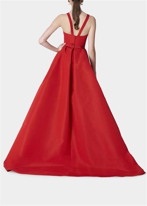 Buy Carolina Herrera Plunging Pleated Overskirt Bustier Gown Poppy At