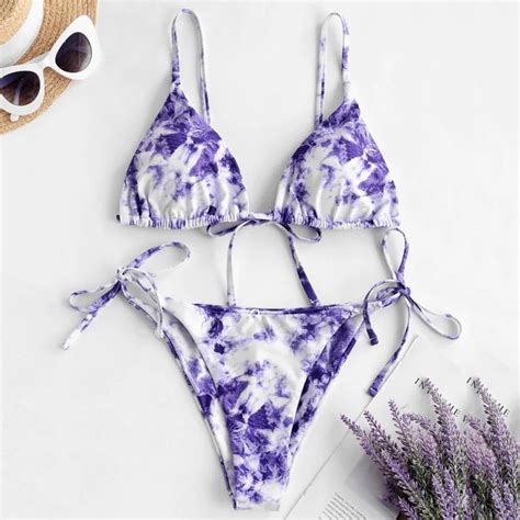 Baodmurt Women S Tie Dye High Cut Leg Bikini Swimsuit Set Purple S XL Walmart