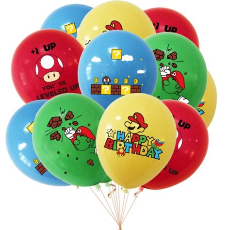 Balony Lateksowe SUPER MARIO Bros Luigi Grzybek Urodziny Zestaw 12 Szt