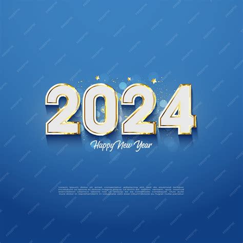 2024年の新年のお祝いのための青い色の背景と透明な泡のコンセプト プレミアムベクター