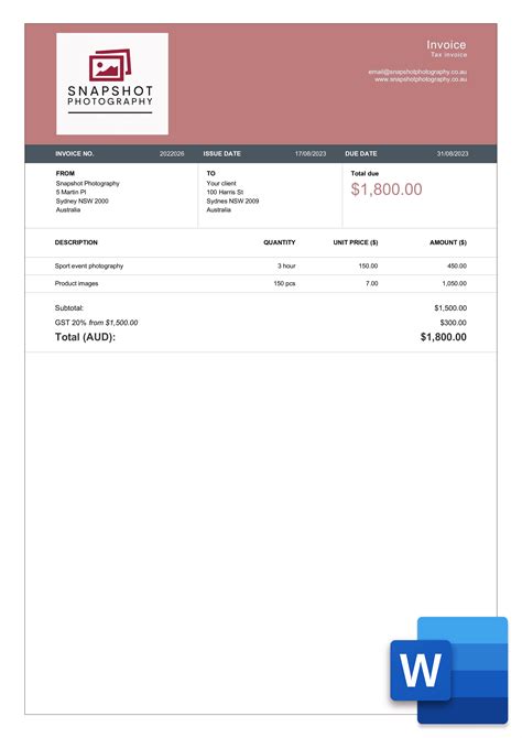 Free Photography Invoice Templates In Word Billdu