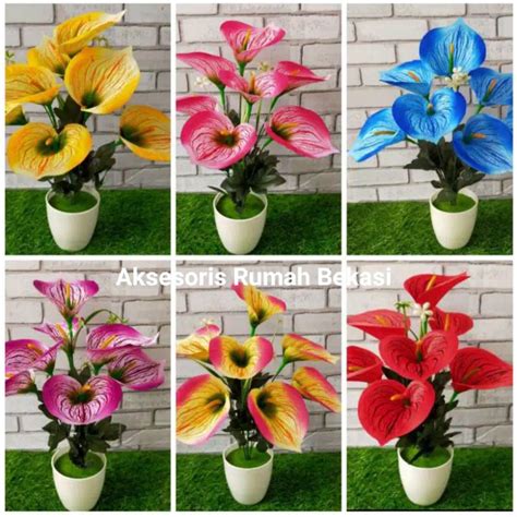 Jual Set Bunga Plastik Anthurium Bunga Lilly Bunga Aron Panda Dengan