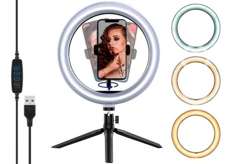 Aro Luz Led Selfie 3 Luces Tripode Profesional Celular Color Negro