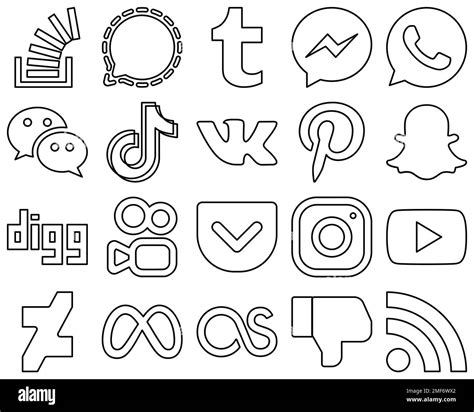 20 de alta definición y editable Black Outline iconos de redes sociales