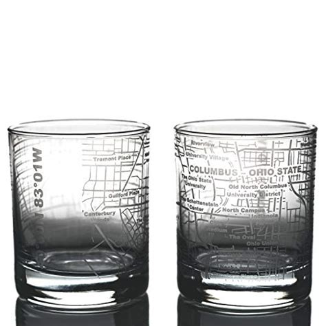 Greenline Goods Whiskey Glasses Etched Ohio State Campus Map Set Of