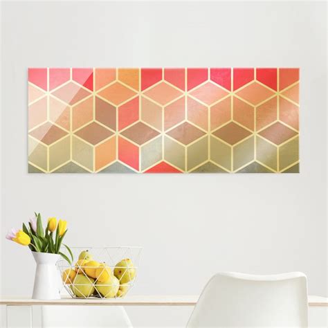 Goldene Geometrie Buntes Pastell Glasbild Im Panoramaformat Kaufen