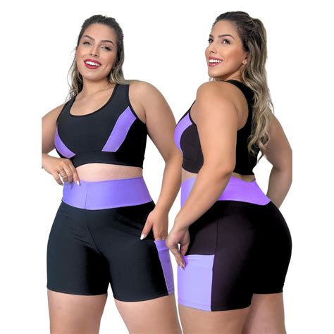 Shopee Roupa De Academia Feminina - Conjunto Fitness Top + Short com Bolso Roupa de academia feminina ...