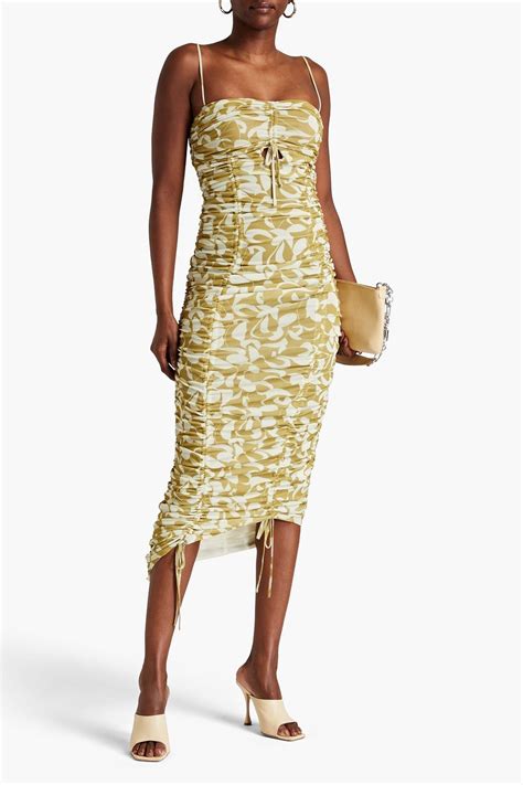 Nicholas Maisie Ruched Printed Stretch Mesh Midi Dress The Outnet