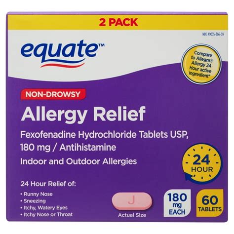 Equate Non Drowsy Allergy Relief Tablets 60 Tablets 2 Count